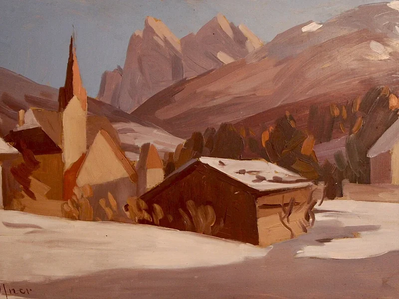1874-Josef Telfner - Villnöß con le cime di Geisler